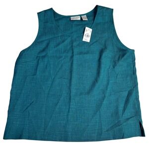 Drapers & Damons Womens XL Teal Blue Faux Linen Sleeveless Scoop Neck Tank Top